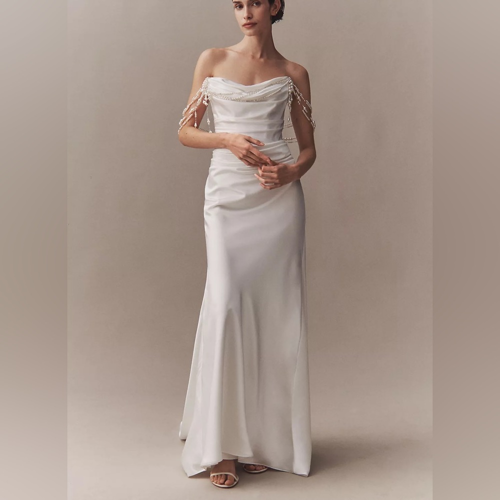 Watters - Raine Strapless Pearl-Chain Wedding Gown